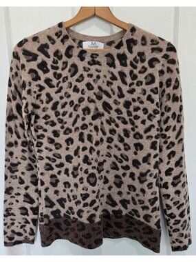 Magaschoni Womens‎ Cashmere Leopard Print Sweater Size L Crewneck Animal Luxury